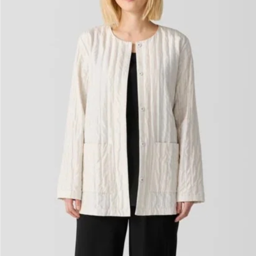 Eileen Fisher Women's Bone Silk Quilted Puffer Jacket
